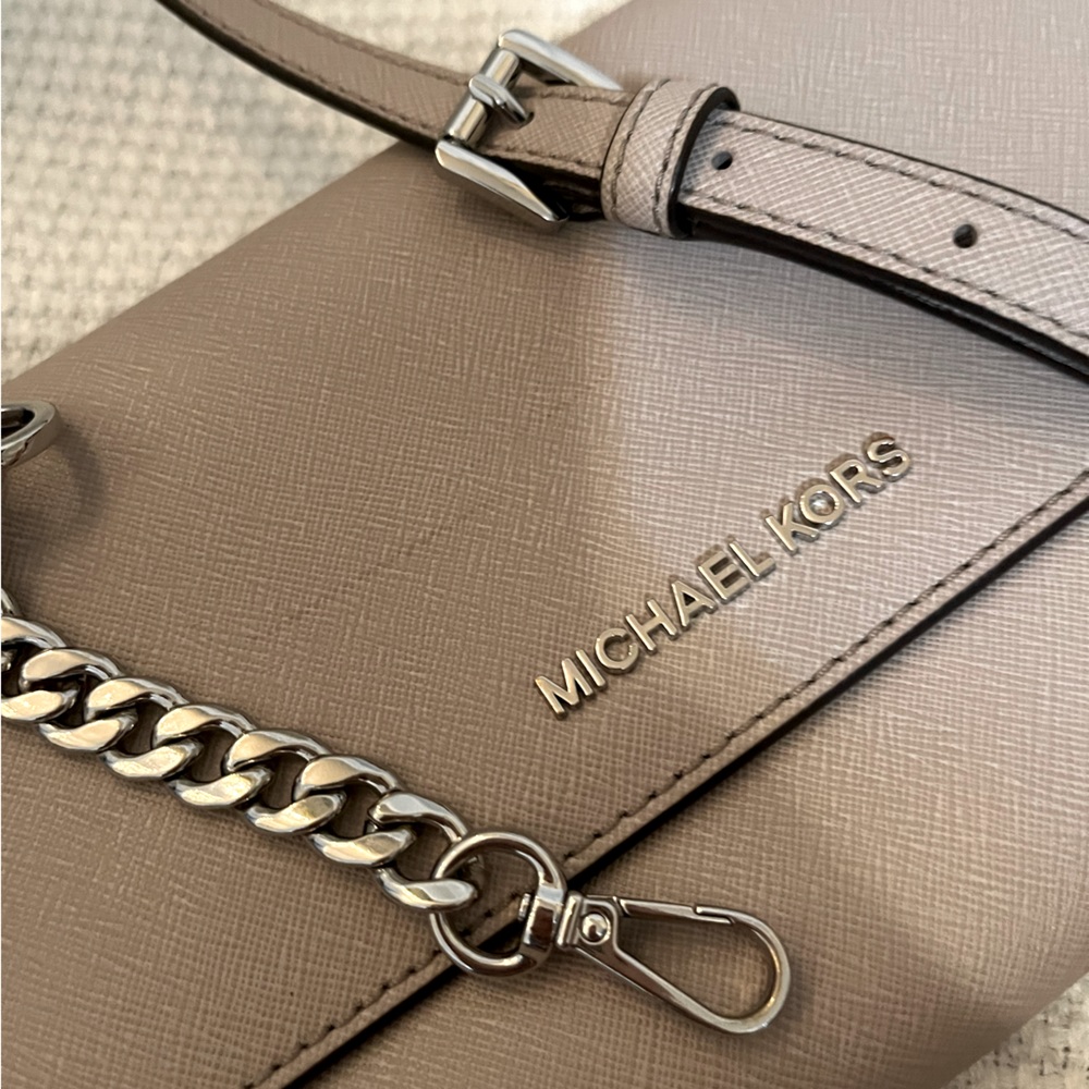 MICHAEL KORS Cool Gray-Beige Tone Clutch/Shoulder Bag w/ Silver Hardware